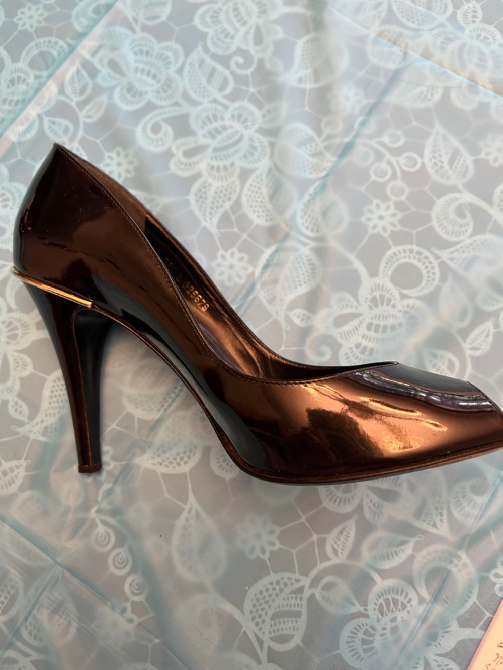 CHANEL Black Patent Leather Peep-Toe Stiletto Heels with Gold CC - Picture 10 of 12